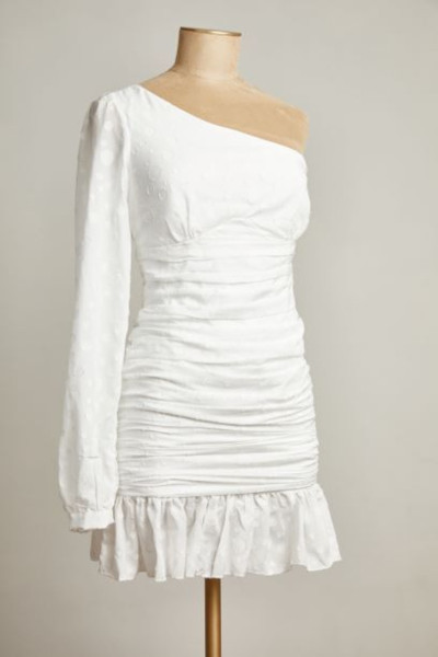 White one-shoulder short chiffon mini wedding dress TB1385