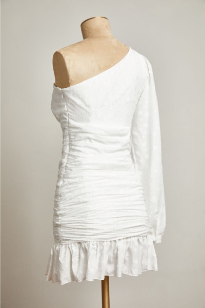 White one-shoulder short chiffon mini wedding dress TB1385