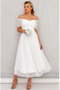 White midi-length evening dress, wedding dress TB1504