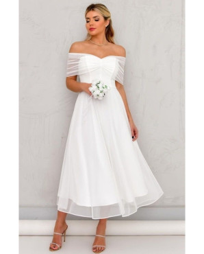 White midi-length evening dress, wedding dress TB1504
