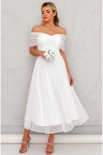 White midi-length evening dress, wedding dress TB1504 White midi-length evening dress, wedding dress TB1504