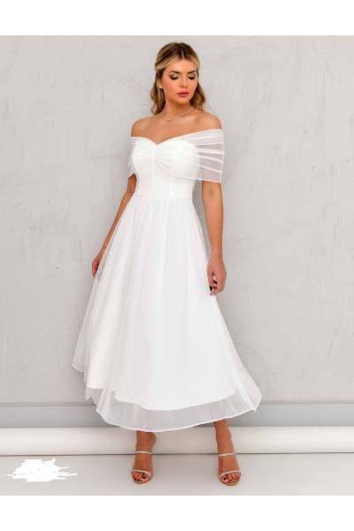 White midi-length evening dress, wedding dress TB1504