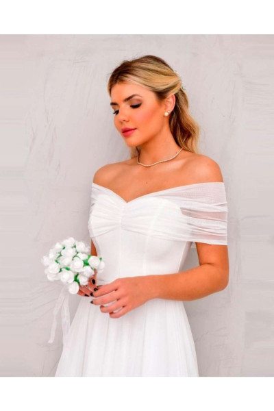 White midi-length evening dress, wedding dress TB1504