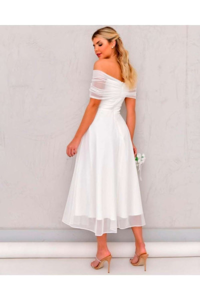 White midi-length evening dress, wedding dress TB1504
