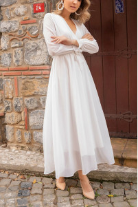 White long wrap collar envelope chiffon plus size dress TB1490