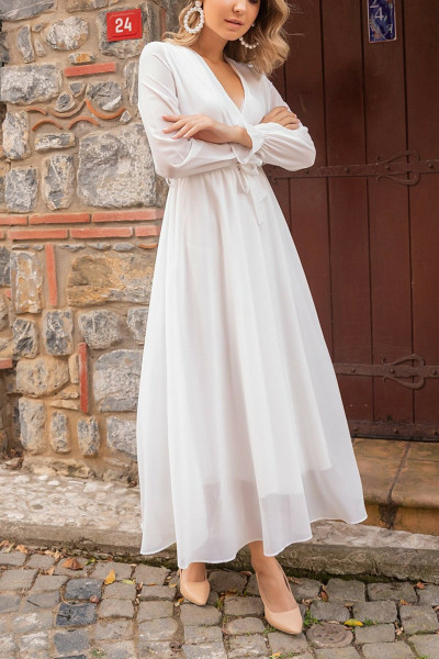 White long wrap collar envelope chiffon plus size dress TB1490 White long wrap collar envelope chiffon plus size dress TB1490