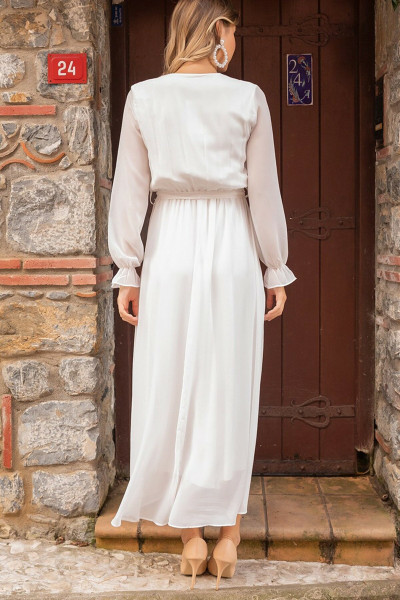 White long wrap collar envelope chiffon plus size dress TB1490