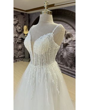 Wedding dress with halter neck and straps TB1374