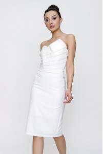 White strapless pencil dress with bead embroidery TB1519