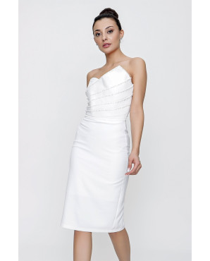 White strapless pencil dress with bead embroidery TB1519