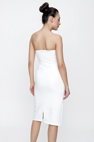 White strapless pencil dress with bead embroidery TB1519