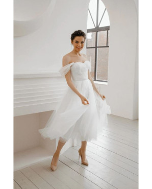 White midi-length wedding dress & evening gown TB1506