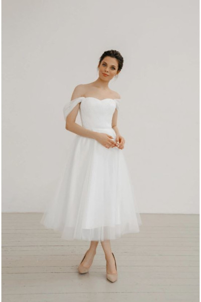 White midi-length wedding dress & evening gown TB1506