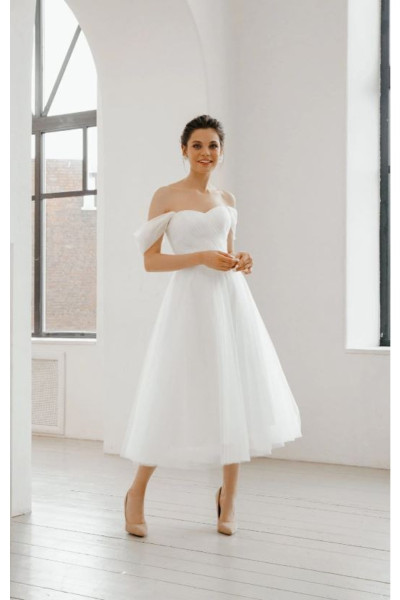White midi-length wedding dress & evening gown TB1506