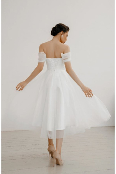 White midi-length wedding dress & evening gown TB1506