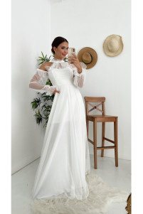 White long wedding dress with tulle TB1542