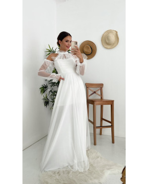 White long wedding dress with tulle TB1542