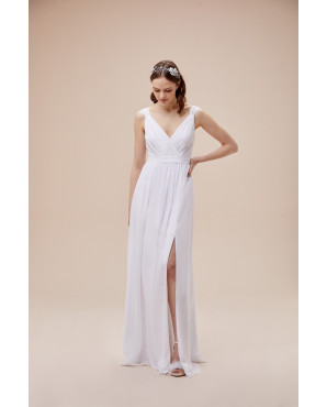 White silk wedding dress, sleeveless, draped, sash cut TB1376