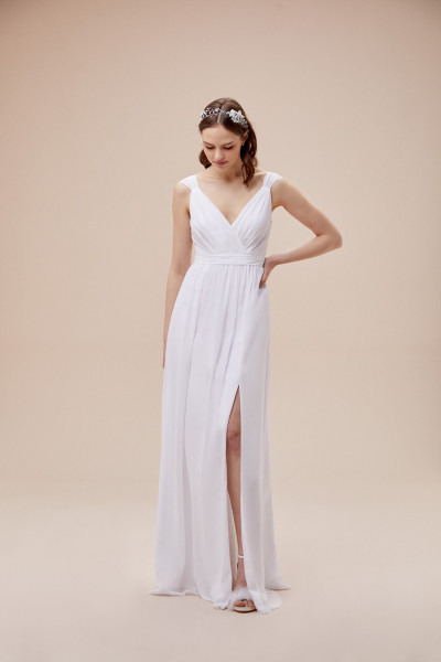 White silk wedding dress, sleeveless, draped, sash cut TB1376 White silk wedding dress, sleeveless, draped, sash cut TB1376