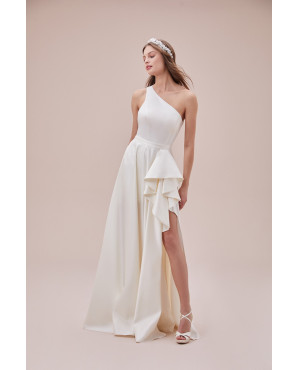 One-shoulder satin wedding dress TB1413