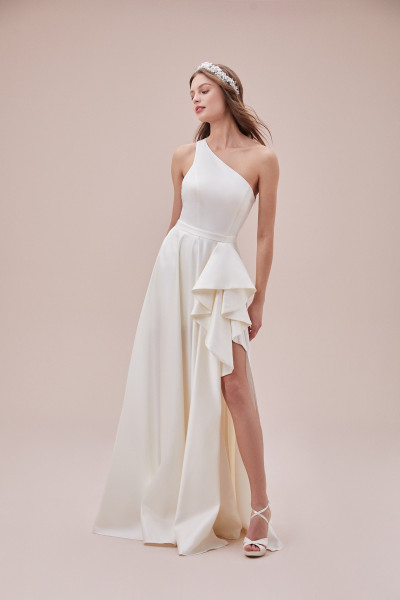 One-shoulder satin wedding dress TB1413 One-shoulder satin wedding dress TB1413