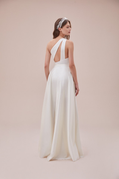 One-shoulder satin wedding dress TB1413