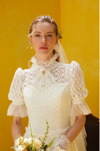 Vintage wedding dress with geometric lace details TB1467