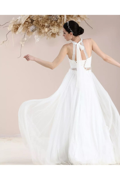 Two-piece lycra wedding dress with tassel details TB1379