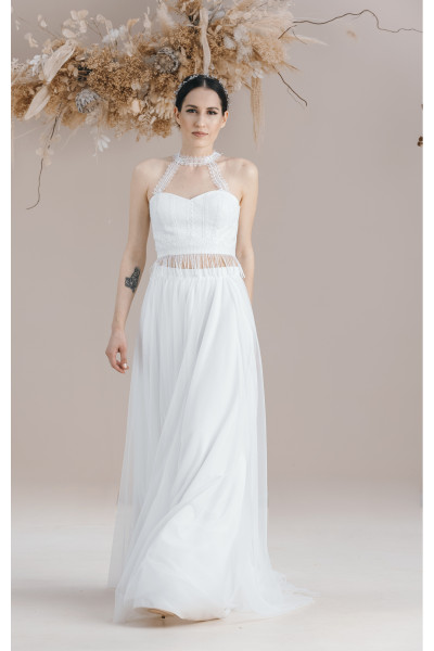 Two-piece lycra wedding dress with tassel details TB1379