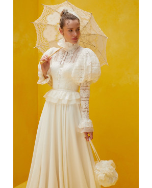 Wedding dress with balloon sleeves and button details TB1472