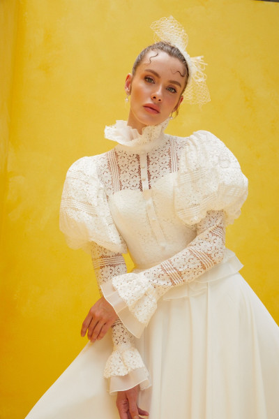 Wedding dress with balloon sleeves and button details TB1472
