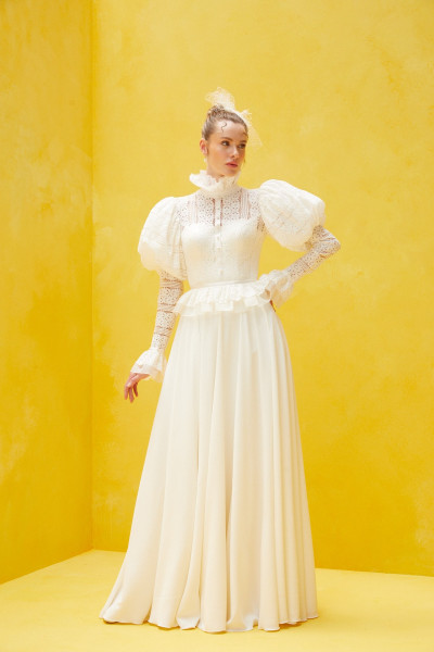 Wedding dress with balloon sleeves and button details TB1472