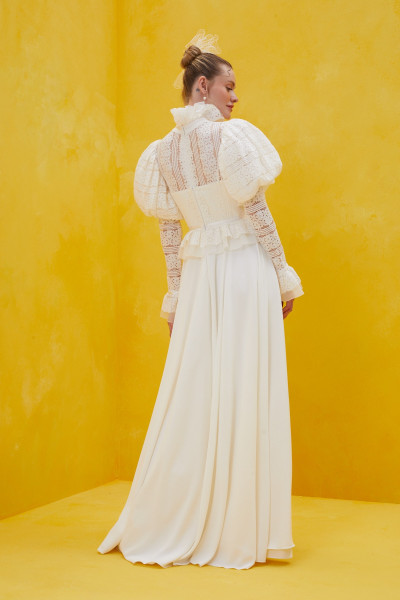 Wedding dress with balloon sleeves and button details TB1472