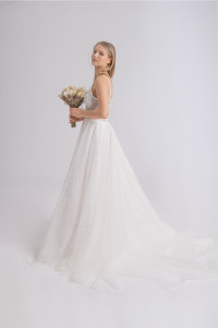 Lace feather-detailed sparkling wedding dress TB1432