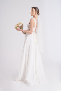 Linear lace 3D chiffon wedding dress TB1532