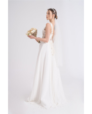 Linear lace 3D chiffon wedding dress TB1532