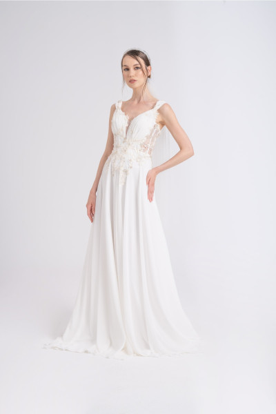 Linear lace 3D chiffon wedding dress TB1532