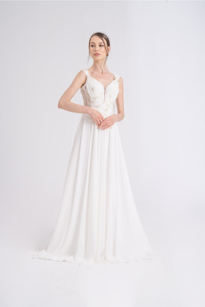 Linear lace 3D chiffon wedding dress TB1532