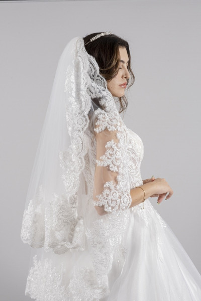 Double layer French lace wedding dress TB1474
