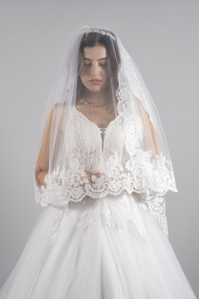 Double layer French lace wedding dress TB1474