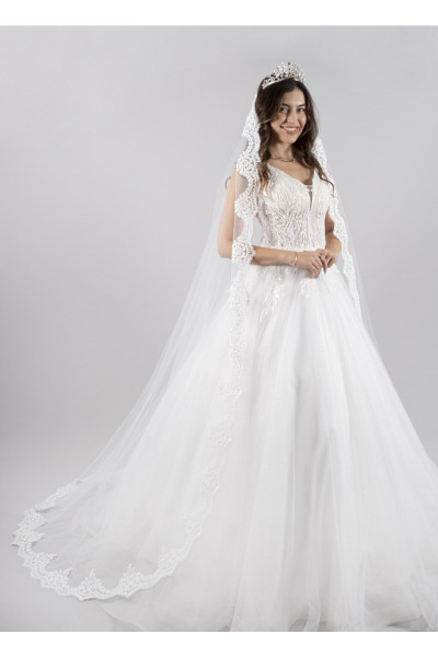 French lace wedding dress 220 cm long TB1487