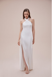 Oleg by crossed halter neck satin long slim fit wedding dress TB1420