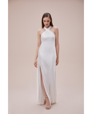 Oleg by crossed halter neck satin long slim fit wedding dress TB1420