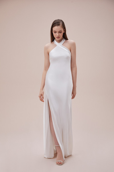 Oleg by crossed halter neck satin long slim fit wedding dress TB1420 Oleg by crossed halter neck satin long slim fit wedding dress TB1420