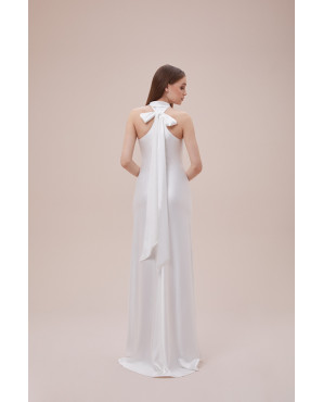 Oleg by crossed halter neck satin long slim fit wedding dress TB1420