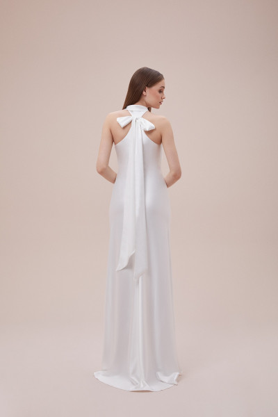 Oleg by crossed halter neck satin long slim fit wedding dress TB1420