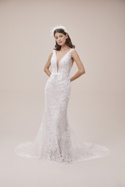 Lace embellished, strappy back, low-cut bridal dress TB1436 Lace embellished, strappy back, low-cut bridal dress TB1436