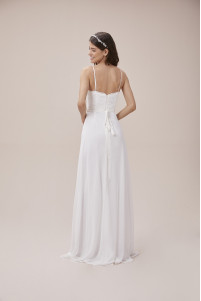 Fine lace spaghetti strap wedding dress with bow details TB1383