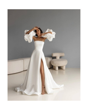 White balloon sleeve detail long wedding dress TB1552