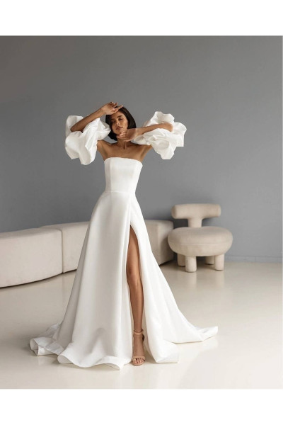 White balloon sleeve detail long wedding dress TB1552 White balloon sleeve detail long wedding dress TB1552